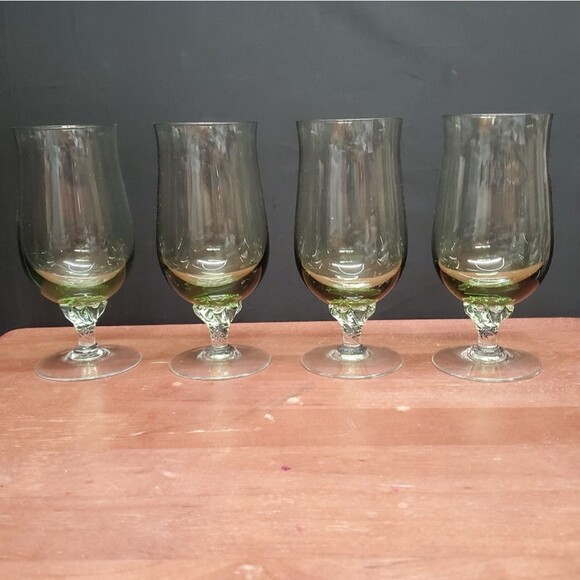 VTG Sasaki Coronation Light Green Tea Glasses Goblets 6 3/8" - Picture 1 of 8